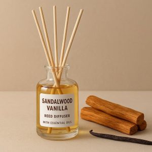 24 Sandalwood Vanilla Reed Diffuser with Essential Oils for Relaxation
